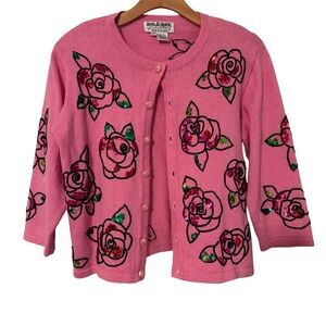 💖 Valentine’s Day Rose Sequin Cardigan | Pink Floral Button-Up 💖